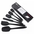 6-teiliges schwarzes Silikon Küchenspatel Set Backen Schaber Ölpinsel Kochwerkzeuge - 6-teiliges Set + Farbbox / Schwarz