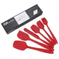 6-teiliges Silikon Spatel Set zum Backen, Kuchen Bestreichen und Oel Buersten Kueche. - 6-teiliges Set + Farbbox / Rot