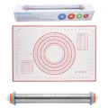 Rouleau à pâtisserie réglable en acier inoxydable et tapis en silicone pour pâte - Rouleau à pâtisserie 0,8 mm et tapis en silicone rouge (boîte couleur) / Blanc