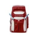 Detaillierte Vorderansicht eines rot-weißen Outdoor-Sport-Reiserucksacks mit großem Volumen - Rot