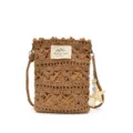 Handmade woven crossbody phone bag with hollow pattern and cute summer beach charms - Starfish Style / Khaki