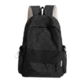 Zaino a righe nero con motivi a fiocco e tasche laterali per scuola e laptop - Nero