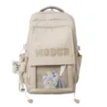 Detail view of a beige Ita backpack school bag with a transparent display window - Pink