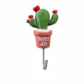 Cactus wall hook resin sticky hook cute plant design metal hook for kitchen and home decor - Heart Style