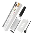 Stainless steel cheese grater lemon zester kitchen tool with protective cover and cleaning brush. - Color Box & Brush 2101-1
