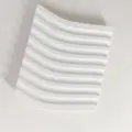 White ribbed ceramic tray DIY photo prop soap dish blank display plate aesthetic - Square Wave Shape
