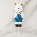 Creative cute bear wall hook, resin decorative key hanger with blue overalls for home entrance. - Universal / A White Blue