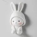 Cute rabbit resin wall hook for power plug cable storage, multi-functional adhesive key holder. - Style B White