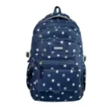 Large navy blue school backpack with white star pattern and multiple storage pockets - Dark Blue