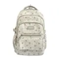 Front view of a large capacity school backpack with star pattern for students and girls - Light Gray