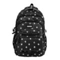 Front detail view of high-capacity black school backpack with white star pattern - Black