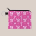 Close-up detail of a pink fabric coin purse with white highland cow and cactus pattern - Rose Red (lqb3534)