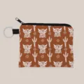 Western style highland cow and cactus print coin purse fabric pouch with metal keyring - Terracotta (lqb3536)