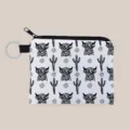 Macro view of western cowboy coin purse with Highland cow and cactus pattern and keychain - White (lqb3537)