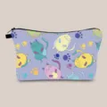Detailed view of the cute cartoon cat print and zipper on the purple cosmetic bag - Purple Cat Paw Print (hzb772)
