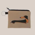 Schattige stoffen munttas met teckelprint, zwarte rits en metalen sleutelhangerring - Teckel Patroon (lqb3572)
