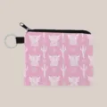 Detailed view of pink fabric coin purse with white highland cow and cactus pattern print - Light Pink (lqb3538)