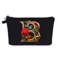 Trousse à maquillage noire avec lettre B florale ornée et imprimé papillon - Style B