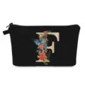 Borsa da toilette nera con stampa floreale lettera F e chiusura con zip - Stile F