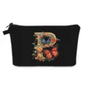 Beauty case nero da viaggio con lettera P floreale dell'alfabeto e farfalle stampate - Stile P