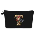 Borsa cosmetica nera con lettera T floreale e stampa a farfalla - Stile T
