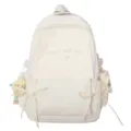 Sac à dos d'écolier blanc crème avec broderie 'Have a good day' et détails de nœuds - Blanc