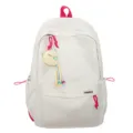 Sac à dos d'école en nylon blanc avec un adorable pendentif en peluche jaune et détails roses - Sac à dos (Blanc) / Blanc