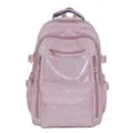 Grand sac à dos scolaire rose avec motif d'étoiles et poche avant transparente détaillée - Rose