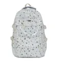 Vue détaillée d'un sac à dos d'école blanc avec motifs d'étoiles et poche transparente pour filles - Étoile Noire
