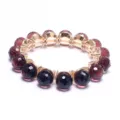 Elegant faceted red crystal beaded stretch bracelet with gold links for women and men daily wear - Burgundy