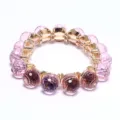 Fashion pink crystal beaded stretch bracelet with gold connectors, versatile jewelry for women. - Pink