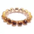 Crystal beaded stretch bracelet with golden tone base, elegant faceted round crystal jewelry - Yellow