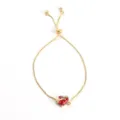 Gold adjustable slider bracelet featuring a sparkling red zirconia heart for women. - Gold Heart