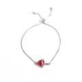 Silver adjustable bracelet featuring a red heart zircon pendant with delicate thorn details. - Silver Red Heart