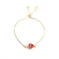 Gold slider bracelet with red heart cubic zirconia, crown and cross, women's chic jewelry. - Gold Red Heart
