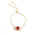 Gold-plated adjustable slider bracelet featuring a sparkling red heart and dagger charm. - Gold Sword Red Heart