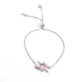 Silver adjustable bracelet featuring a pink heart crystal pendant with dagger design. - Silver Sword Pink Heart