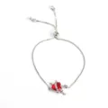 Adjustable silver slider bracelet featuring a brilliant red heart and dagger pendant with clear zircon. - Silver Sword Red Heart