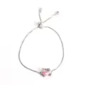 Silver adjustable slider bracelet featuring pink heart pendant with exquisite thorn design. - Silver Pink Vine Heart