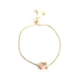 Gold-plated adjustable box chain bracelet featuring a sparkly pink heart crystal pendant. - Gold Pink Heart