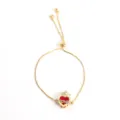 Gold adjustable slider bracelet featuring a red heart pendant with crown and thorn design. - Gold Crown Red Heart