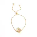 Gold adjustable slider bracelet featuring a delicate pink heart pendant with crown and thorn details. - Gold Crown Pink Heart
