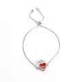 Gorgeous red zircon heart bracelet with adjustable chain, stylish crown design for women. - Silver Crown Red Heart