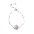 Silver adjustable crown pink heart charm bracelet for women, elegant jewelry style. - Silver Crown Pink Heart