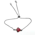 Red Zircon Heart Adjustable Bracelet, Black Chain Gothic Style Women Daily Jewelry - Black Thorn Red Heart