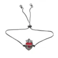 Black metal slider bracelet with red zircon heart crown pendant, adjustable elegant jewelry. - Black Sacred Heart