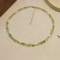 Natural pearl and prehnite chip necklace with gold-tone beads and lobster clasp - Natural Pearl Prehnite Copper Bead Color