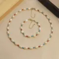 Natural freshwater pearl necklace and bracelet set with turquoise and agate beads - Necklace & Bracelet Set
