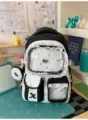 Ιαπωνικό σακίδιο πλάτης Ita-bag με μοτίβο αστεριών, δαντέλα και παράθυρο - Με Μικρή Στρογγυλή Τσάντα Αναβαθμισμένη / Μαύρο