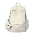Mochila estética blanca con motivos de corazones grises y lindo colgante de estrella de felpa - Blanco